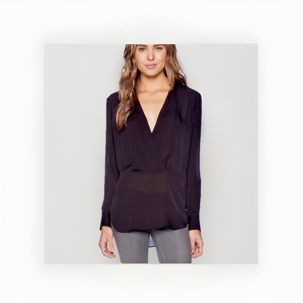 Theory Corbette 100% Silk V-Neck Long Sleeve Black Blouse‎ Top Size M